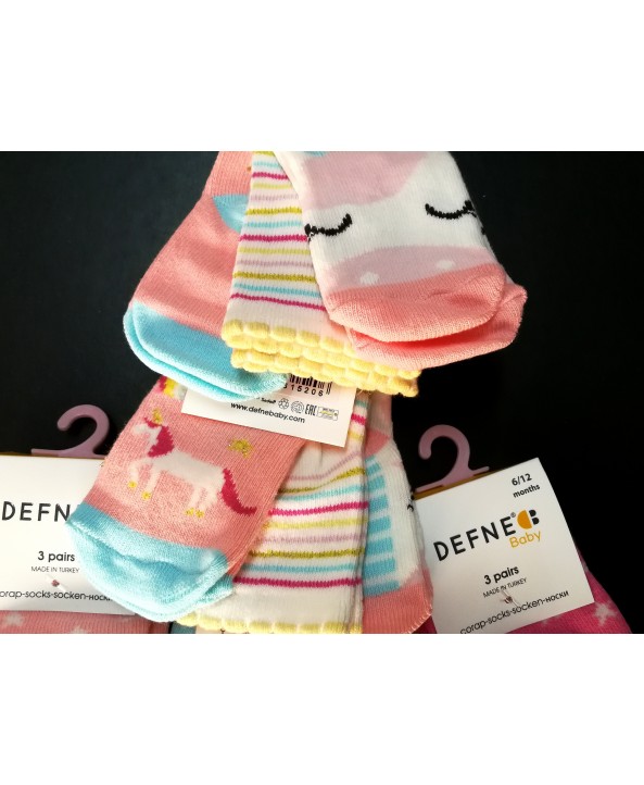 Defne бебешки чорапи 3 чифта 6-12 еднорози